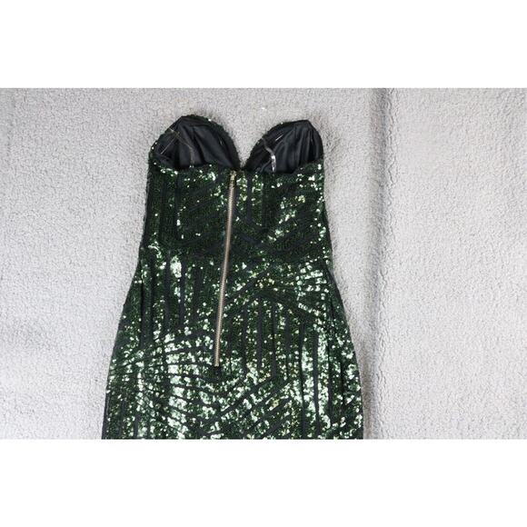 Charlotte Russe Dress M Green Sequin Sweatheart Mini Zip Up Bodycon - Picture 5 of 7